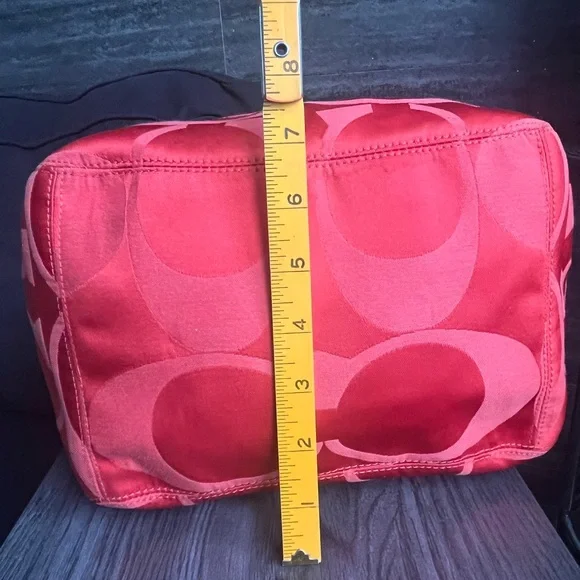 Coach Crimson Orange Signature Nylon ToteBag Leather Trim/Hangtag + Dust Bag 12” - Picture 14 of 16